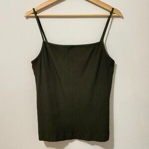 Aritzia Wilfred Laciann Top Ribbed Tank Camisole in Dark Green Square Neck